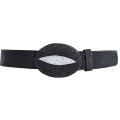 Black Stingray Belt Single Stone With Leather Lining Handmade Genuine WD 1 1/2” Removable Buckle