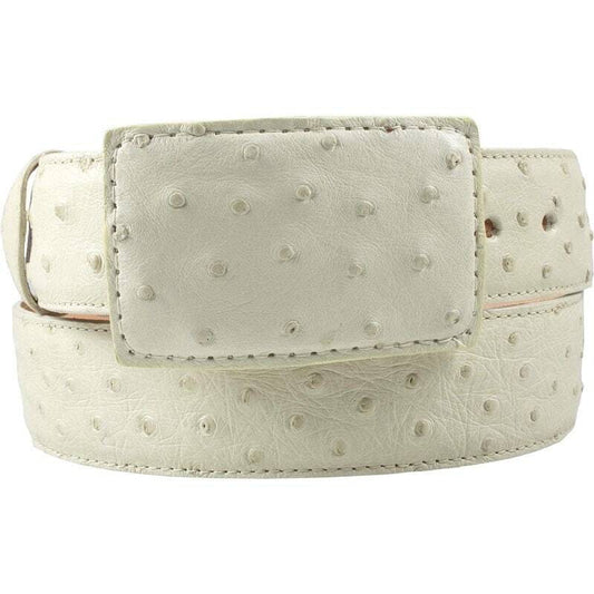 White Diamond Ostrich Belt WInter Whiite Leather Lining Genuine Handmade 1 1/2"