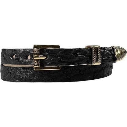 Ostrich Cowboy Hat Band Black Gold Plated 3 Piece Buckle Set  Handmade 26”