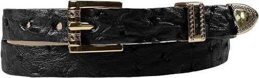 Ostrich Cowboy Hat Band Black Gold Plated 3 Piece Buckle Set  Handmade 26”