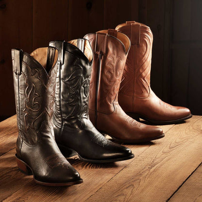 Men's Stetson Sharp Leather Boots burnished brown handcrafted cowboy boots with 13-inch shaft