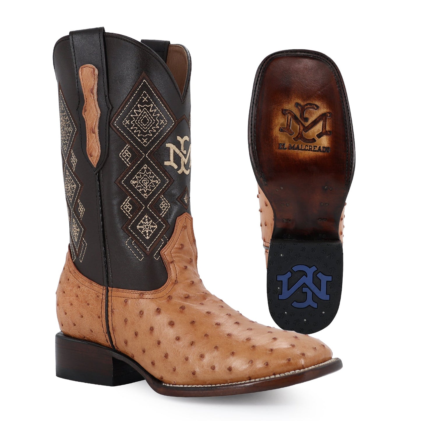 Men's El Malcreado Cognac Full Quill Ostrich Exotic Boots Handmade