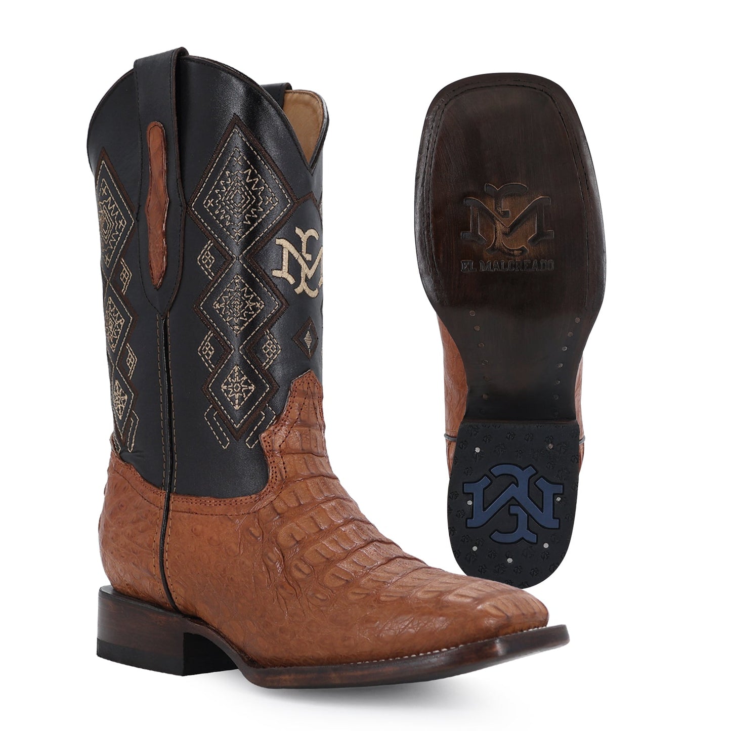 Men's El Malcreado Cognac Caiman Hornback Exotic Boots Handmade