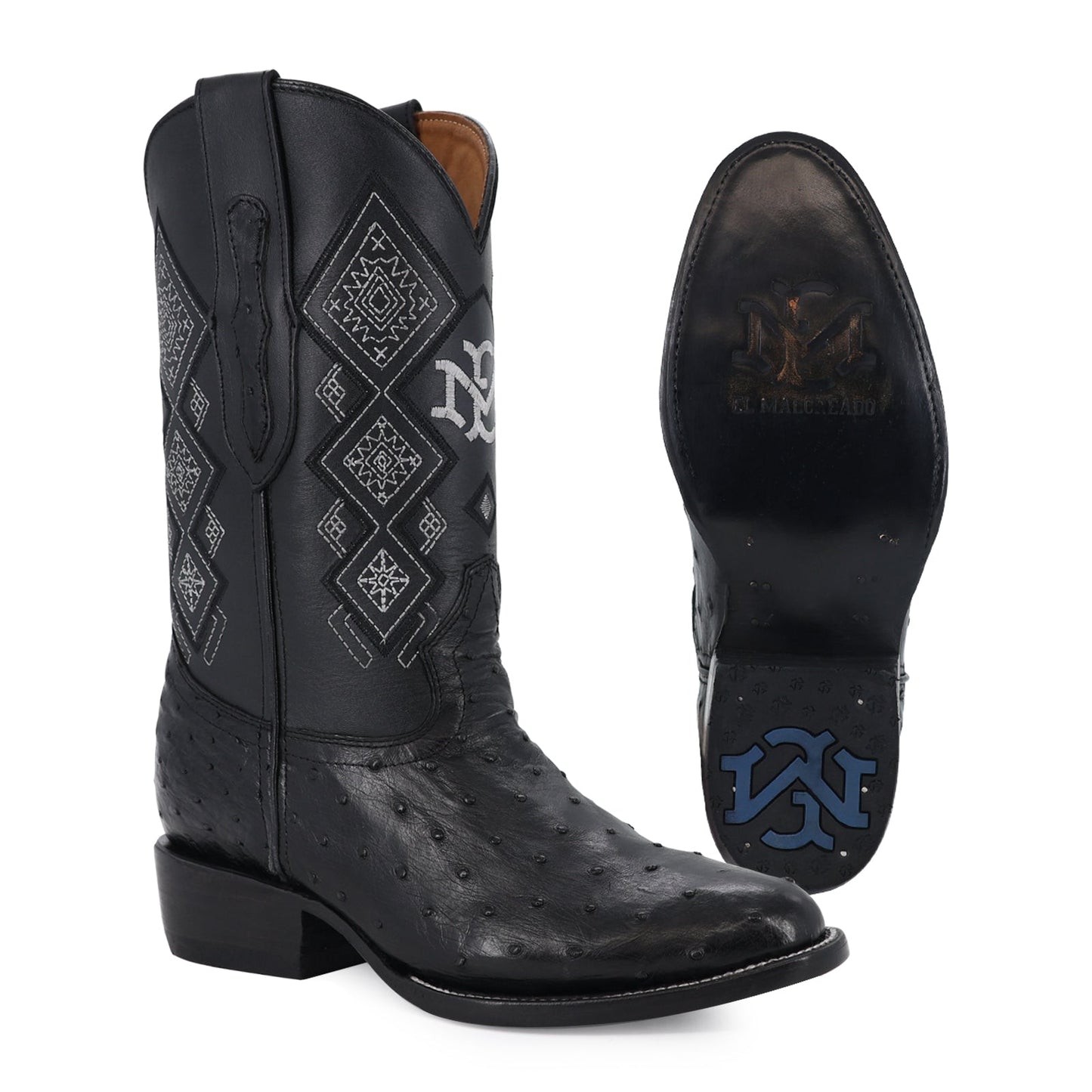 Men's El Malcreado Black Full Quill Ostrich Exotic Boots Handmade