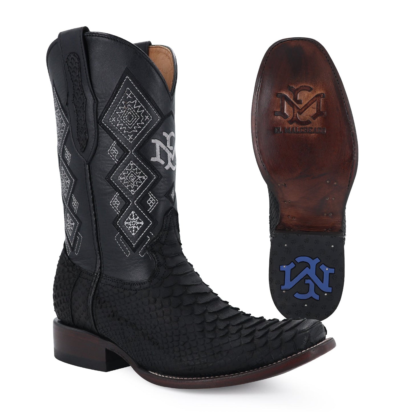 Men's El Malcreado Black Suede Python Exotic Boots Handmade