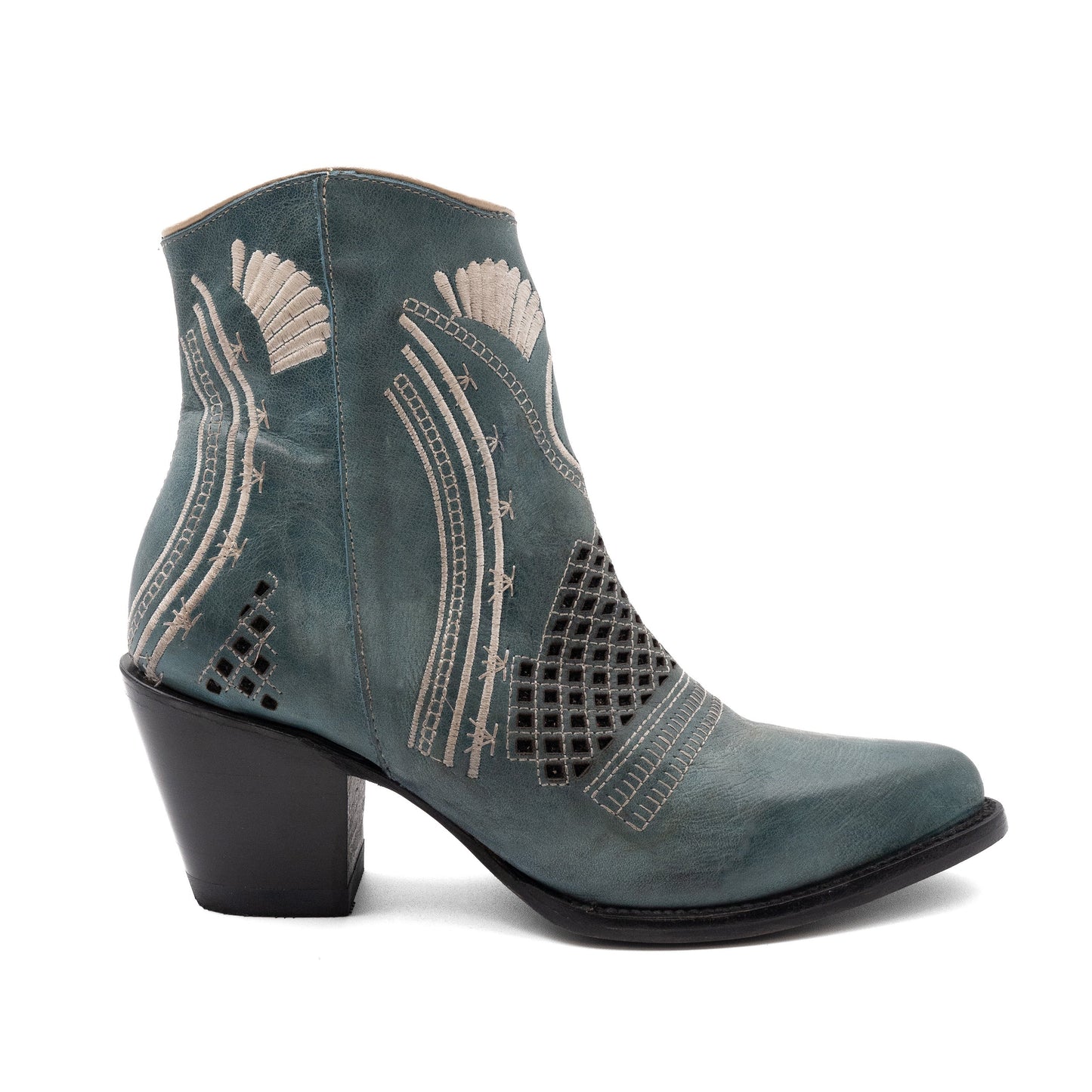 Women's Ferrini Savannah Leather Boots Handcrafted Round Toe Dusty Blue