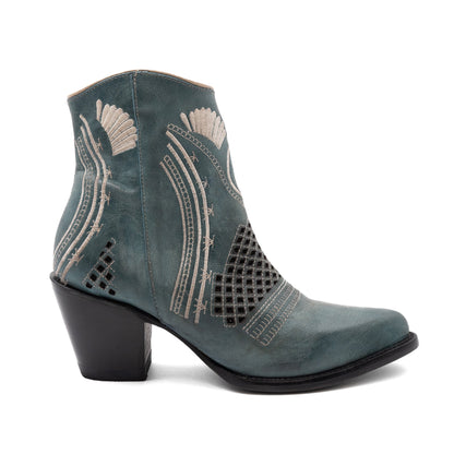 Women's Ferrini Savannah Leather Boots Handcrafted Round Toe Dusty Blue