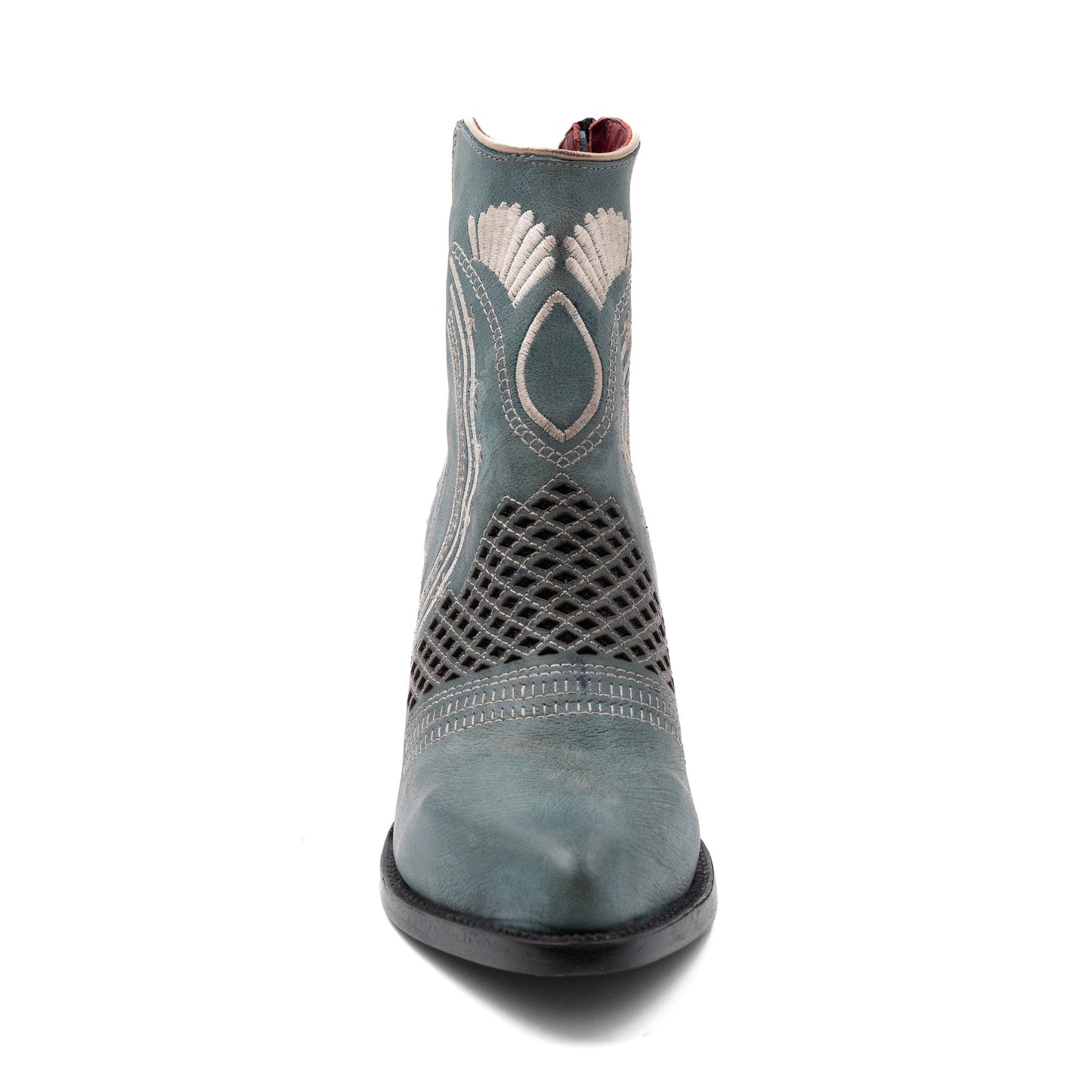 Women's Ferrini Savannah Leather Boots Handcrafted Round Toe Dusty Blue