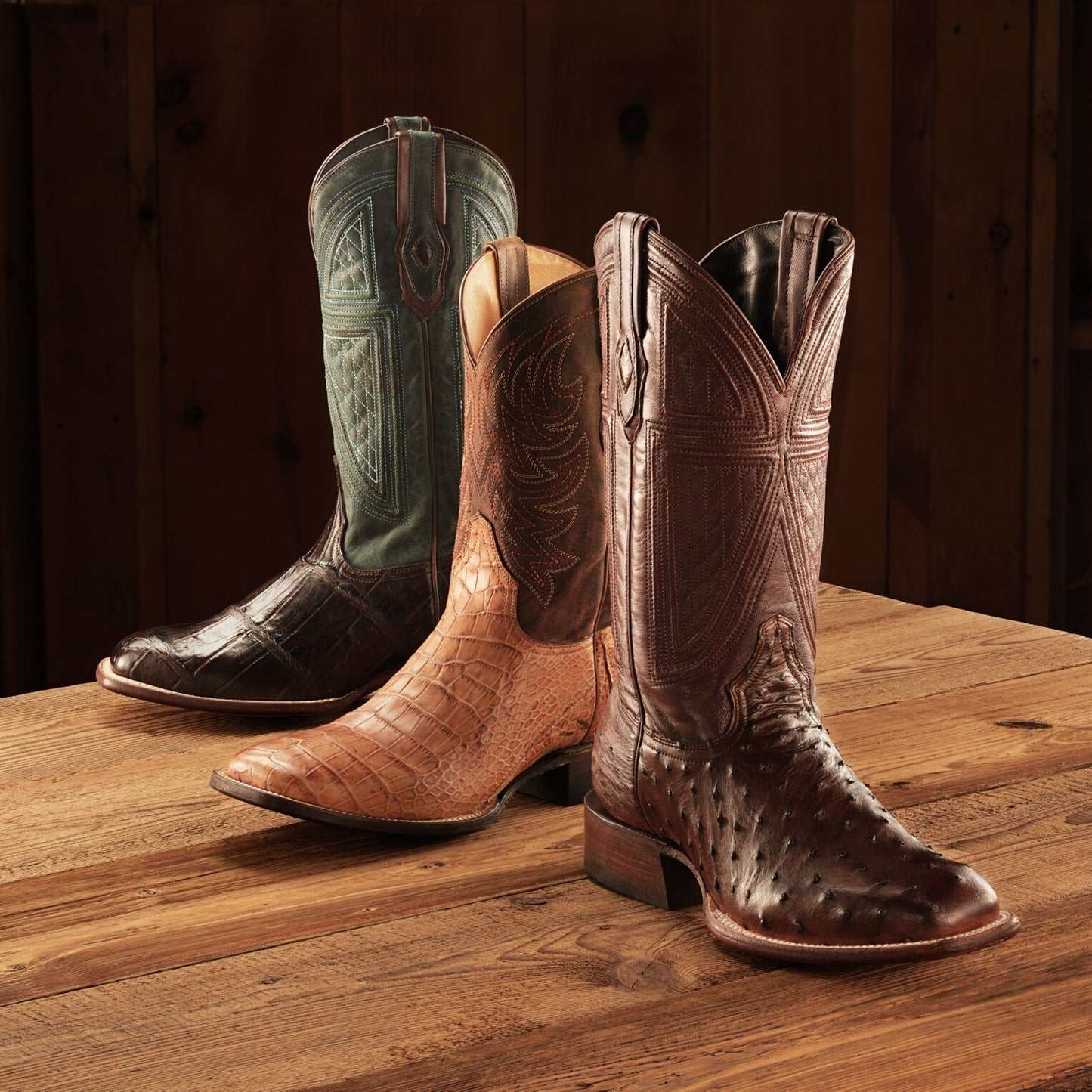 Men's Stetson Aces Handcrafted Oiled Tan Alligator Boots with Leather Shaft and Square Toe