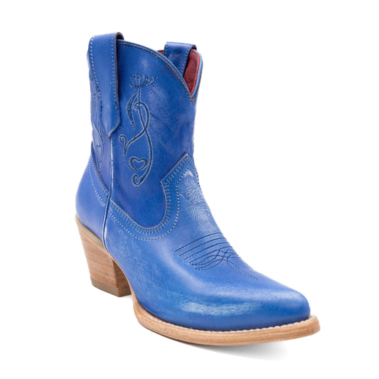 Botas de piel Ferrini Pixie para mujer, hechas a mano, con puntera en J, color azul eléctrico