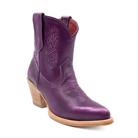 Botas de piel Ferrini Pixie para mujer, hechas a mano, con puntera en J, color morado