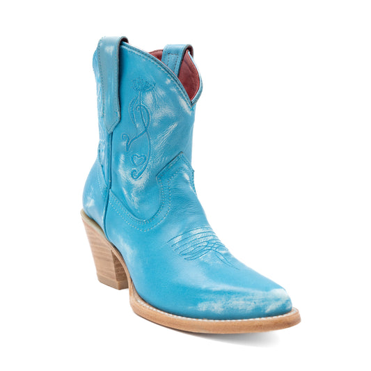 Botas de piel Ferrini Pixie para mujer, hechas a mano, con puntera en J, color turquesa
