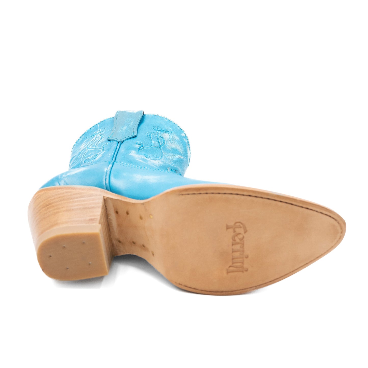Botas de piel Ferrini Pixie para mujer, hechas a mano, con puntera en J, color turquesa