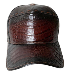 Brown Caiman Crocodile Alligator Belly Cap Real Adjustable Closure Handmade