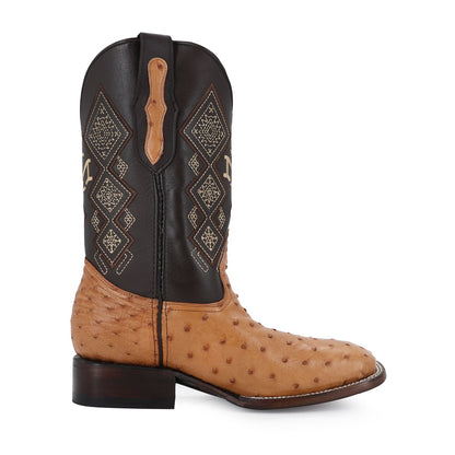Men's El Malcreado Cognac Full Quill Ostrich Exotic Boots Handmade