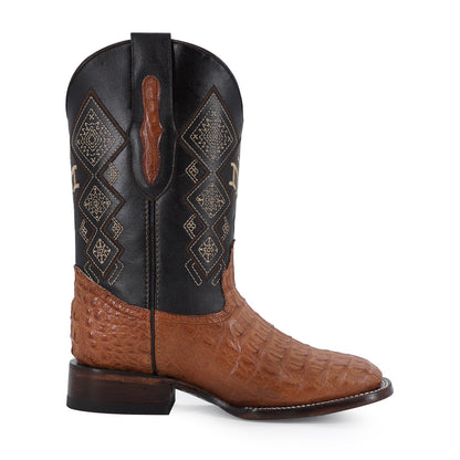 Men's El Malcreado Cognac Caiman Hornback Exotic Boots Handmade