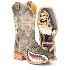 Men's Tin Haul Toastin A Gnarly Shark Boots With Beer Girl Sole Handmade Brown
