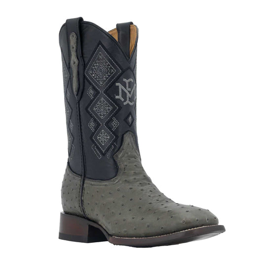 Men's El Malcreado gray full quill ostrich exotic boots handmade with genuine leather and stacked heel