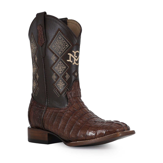 Men's El Malcreado Tobacco Caiman Tail Exotic Boots handmade with genuine leather and Caiman Tail skin