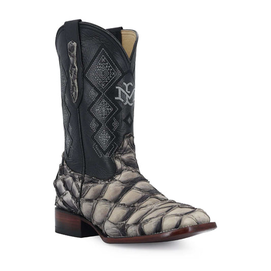 Men's El Malcreado Gray Pirarucu Fish exotic handmade boots with genuine leather and stacked heel