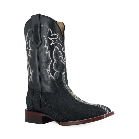 Men's El Malcreado Black Stingray Exotic Boots handcrafted with genuine stingray skin and leather detailing