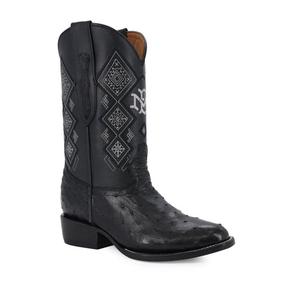 Men's El Malcreado Black Full Quill Ostrich Exotic Boots Handmade