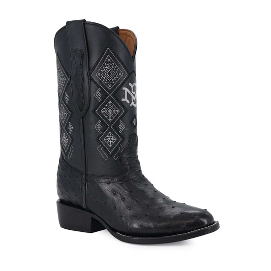 Men's El Malcreado Black Full Quill Ostrich exotic handmade boots with genuine leather and detailed craftsmanship