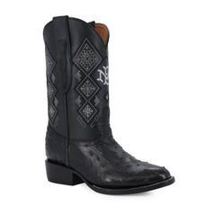Men's El Malcreado Black Full Quill Ostrich Exotic Boots Handmade