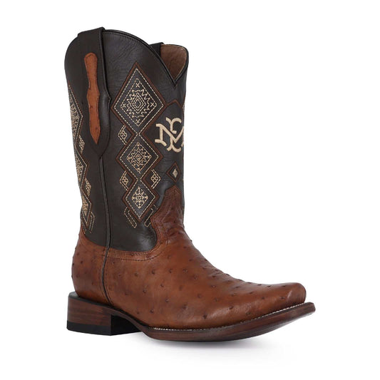Handmade El Malcreado Cognac Full Quill Ostrich exotic boots with genuine leather and premium craftsmanship