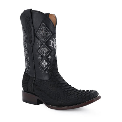 Men's El Malcreado Black Suede Python Exotic Boots Handmade
