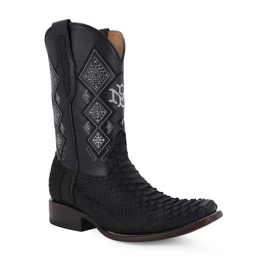 Men's El Malcreado Black Suede Python Exotic Boots handcrafted with genuine python skin and leather