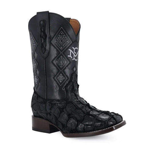 Men's El Malcreado Black Pirarucu Fish exotic handmade boots with genuine leather and premium craftsmanship