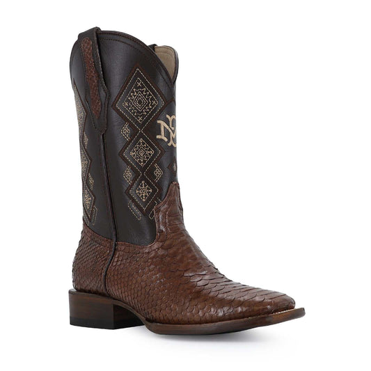Men's El Malcreado Brown Python Exotic Boots handmade with genuine python skin and leather details