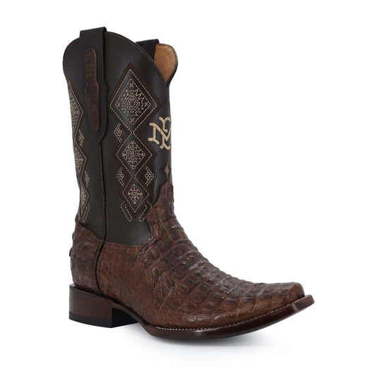 Men's El Malcreado Brown Caiman Hornback exotic boots handmade with genuine leather and premium materials