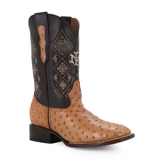 Men's El Malcreado Cognac Full Quill Ostrich Exotic Boots Handmade