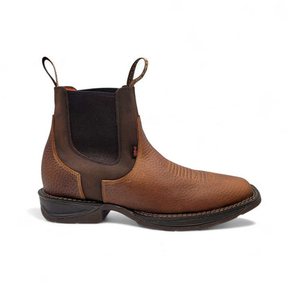 Hooch Boots Mens Square Toe Botin Honey-Brown – Genuine Leather Rubber Sole Western Boots