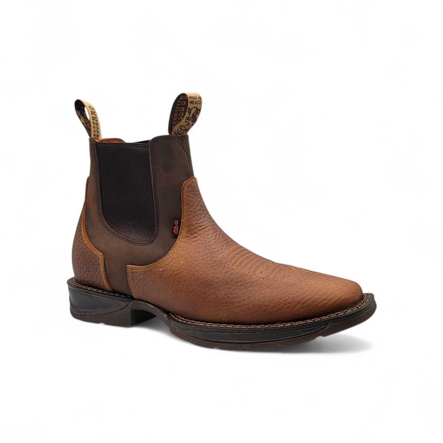 Hooch Boots Mens Square Toe Botin Honey-Brown – Genuine Leather Rubber Sole Western Boots