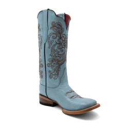 Women's Ferrini Ella Leather Boots Handcrafted Square Toe Aqua