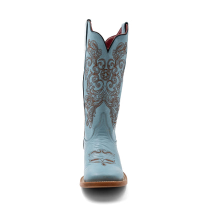 Botas de piel Ferrini Ella para mujer, hechas a mano, con punta cuadrada, color aguamarina