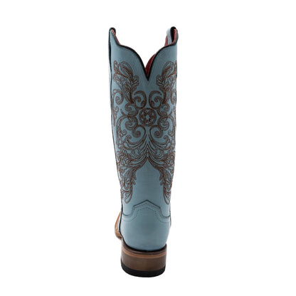 Botas de piel Ferrini Ella para mujer, hechas a mano, con punta cuadrada, color aguamarina