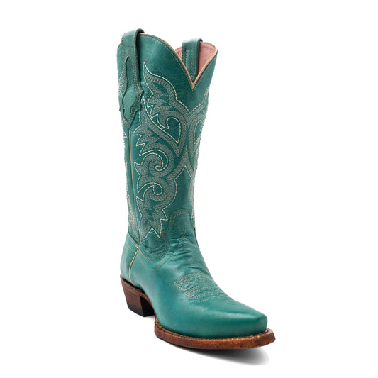 Botas Ferrini Mae de piel para mujer, hechas a mano, con punta recortada, color turquesa