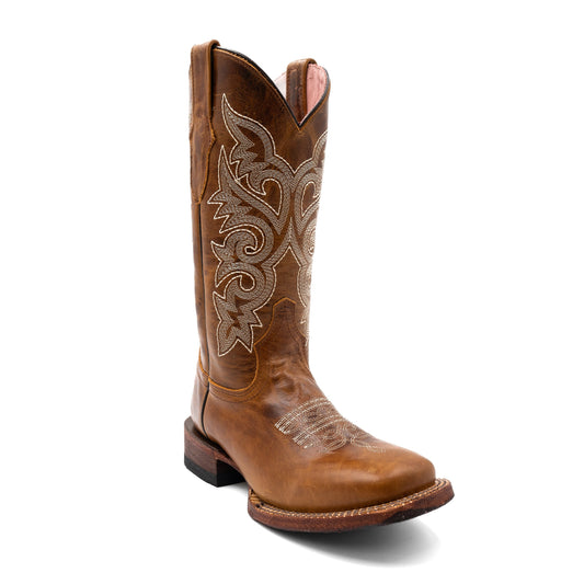Botas Ferrini Mae de piel para mujer, hechas a mano, con punta cuadrada, color marrón