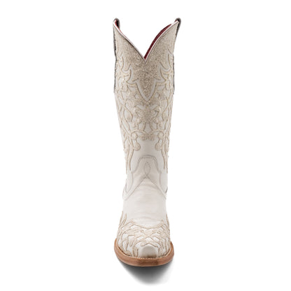 Ferrini Starlight Damen-Lederstiefel, handgefertigt, Snip Toe, Weiß