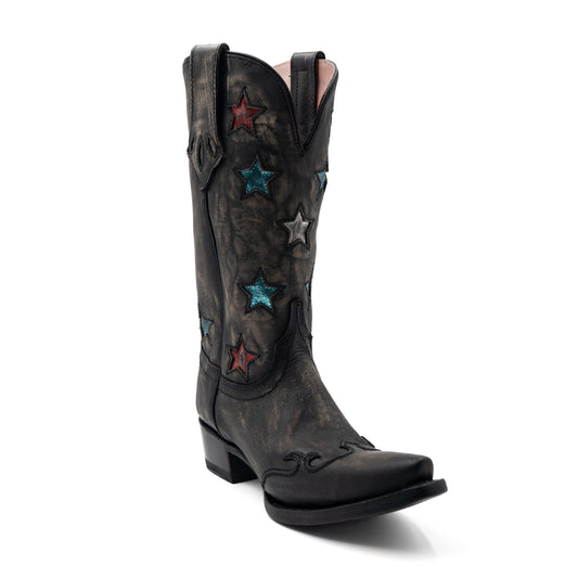 Botas Ferrini Estrella de piel para mujer, hechas a mano, con punta recortada, color carbón