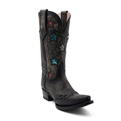 Women's Ferrini Estrella Leather Boots Handcrafted Snip Toe Charcoal