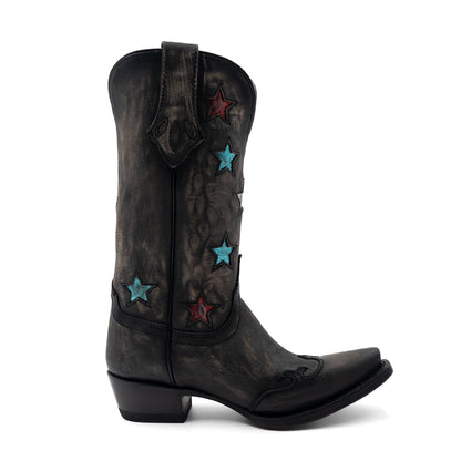 Women's Ferrini Estrella Leather Boots Handcrafted Snip Toe Charcoal