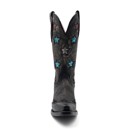 Women's Ferrini Estrella Leather Boots Handcrafted Snip Toe Charcoal