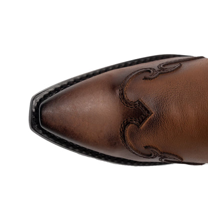 Women's Ferrini Estrella Leather Boots Handcrafted Snip Toe Brandy