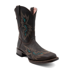 Women's Ferrini Betsy Leather Boots Handcrafted Square Toe Nicotine