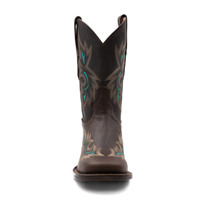 Botas de piel Ferrini Betsy para mujer, hechas a mano, con punta cuadrada, color chocolate